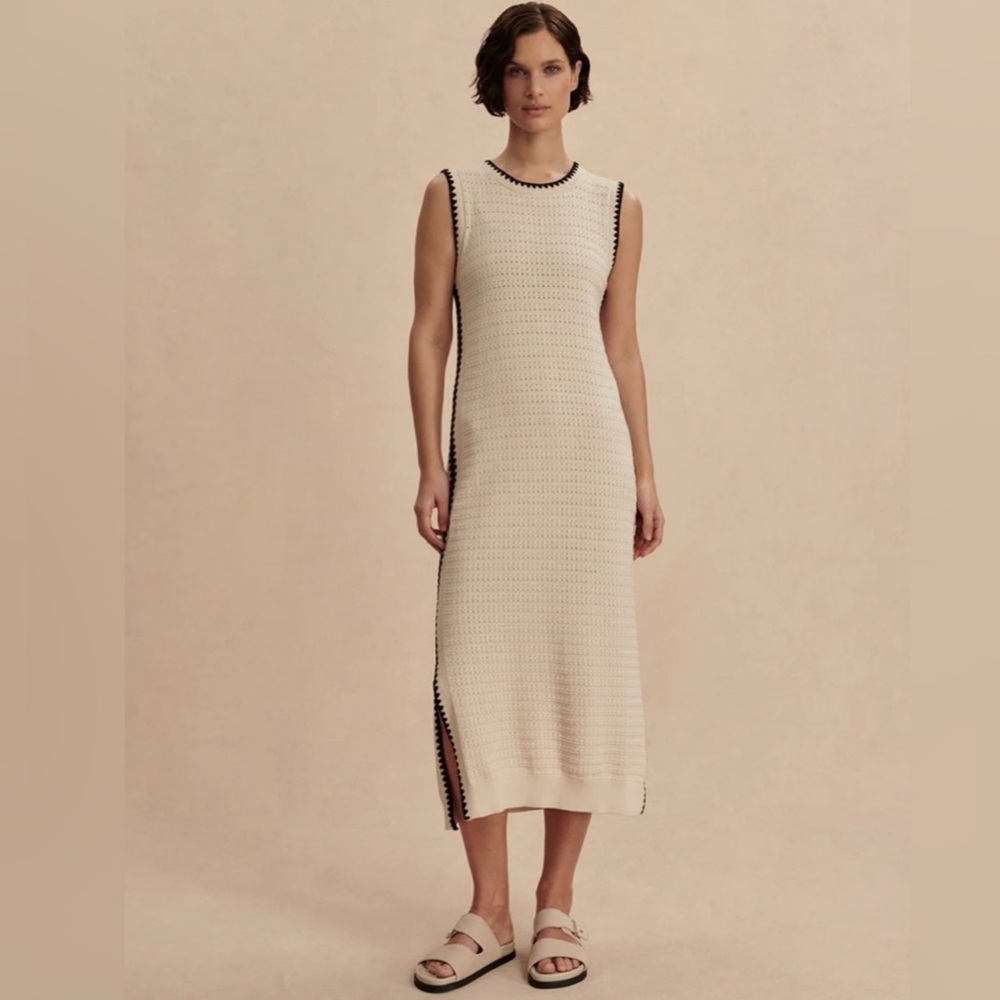 Varley Cream and Black Midi Dress